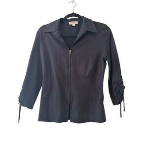St. John Sport By Marie Gray Black Zip-Up Jacket Tie Sleeve M